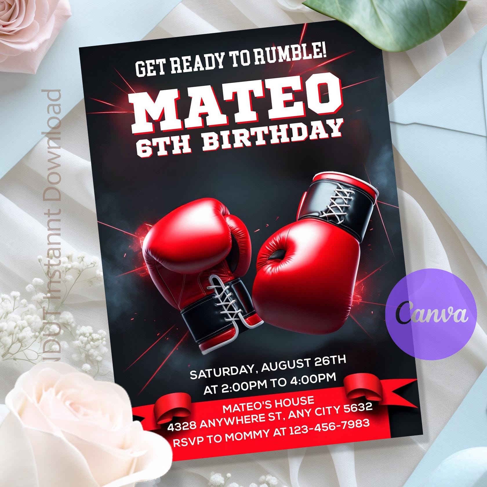 Boxing Training Invitations Boxing Birthday Invitation,boxing Birthday Party,boxing Gloves ...