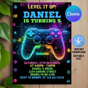 Video Game Invitation,Video Game Birthday Invitation,Video Game Party,Gamers Invite,Instant Download,Printable,Editable,Canva Template
