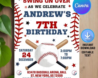 Baseball Invitation,Baseball Birthday Invitation,Baseball Party,Baseball Invite,Instant Download,Printable,Editable,Canva Template