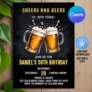 Cheers and Beers Birthday Invitation,Cheers and Beers Invitation,Beer Birthday Party,Any Age,Instant Download,Editable,Canva Template