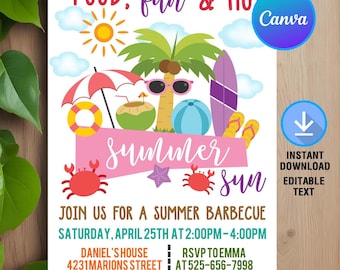 Summer Barbeque Invitation,Summer Party Invitation,Summer Invitation,Summer Barbeque Party,Instant Download,Editable,Canva