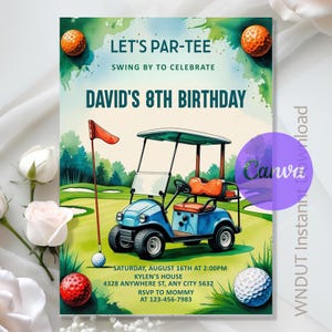 Let&#39;s Par Tee Golf Birthday Invitation,Golf Birthday Party,Golf Invitation,Sport Golf Party,Instant Download,Editable,Canva