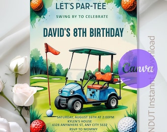 Let's Par Tee Golf Birthday Invitation,Golf Birthday Party,Golf Invitation,Sport Golf Party,Instant Download,Editable,Canva