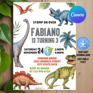 Dinosaur Invitation,Dinosaur Birthday Invitation,Dinosaur Birthday Party,Instant Download,Printable,Editable,Canva Template