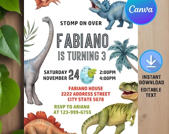 Dinosaur Invitation,Dinosaur Birthday Invitation,Dinosaur Birthday Party,Instant Download,Printable,Editable,Canva Template