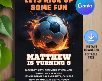 Soccer Birthday Invitation,Soccer Invitation, Soccer Birthday,Soccer Birthday Party,Instant Download,Printable,Editable,Canva Template