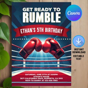 Boxing Birthday Invitation,Boxing Birthday,Boxing Invitation,Boxing Gloves Invitation,Sport Invite,Instant Download,Editable,Canva