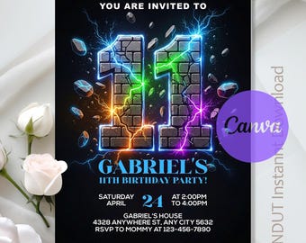 11th Birthday Invitation,Boy Birthday Party,Eleven Birthday,Boy 11th Birthday,Double Digits Party,Instant Download,Editable,Canva