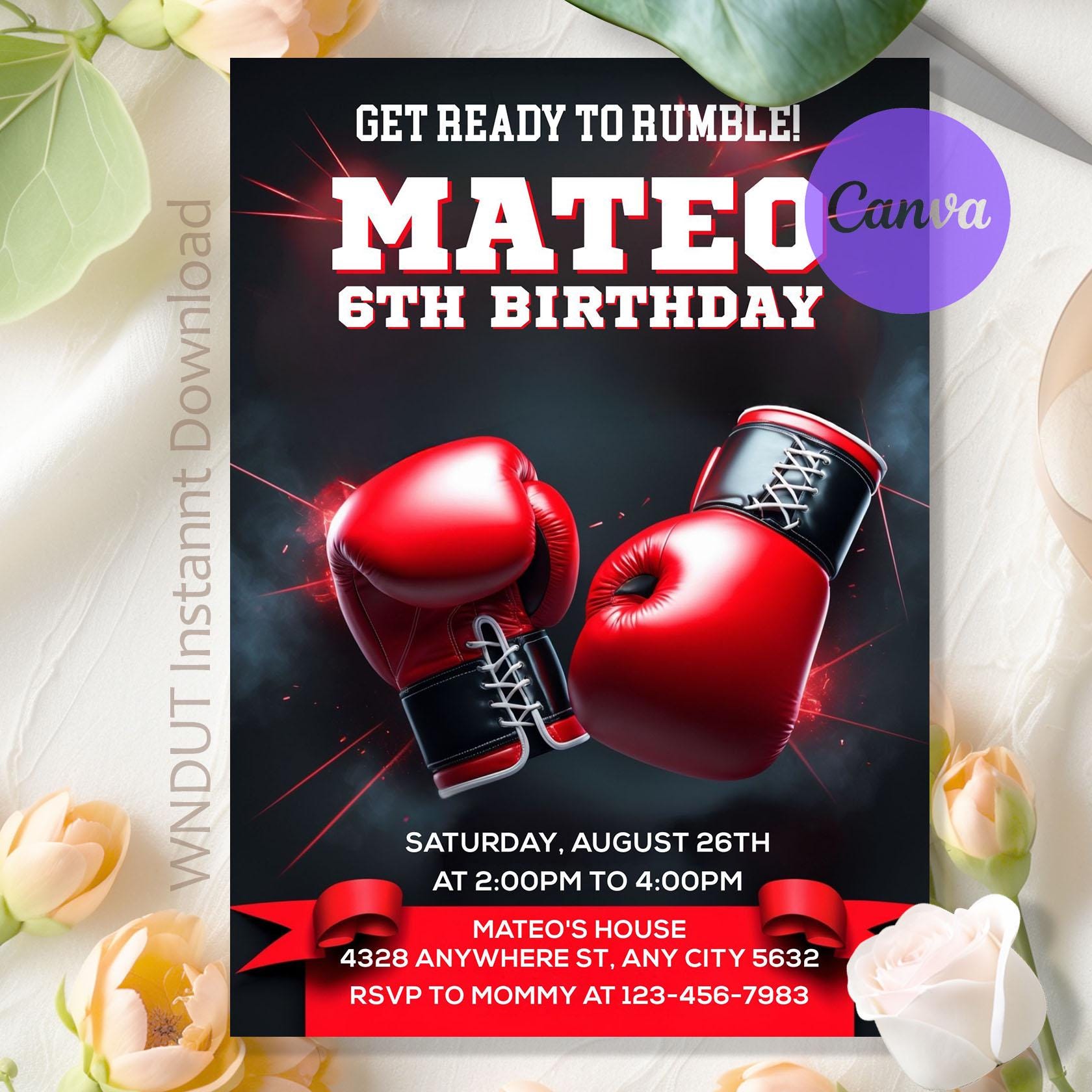 Boxing Birthday Invitation,boxing Birthday Party,boxing Gloves ...