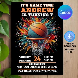 Basketball Birthday Invitation,Basketball Birthday Party,Basketball Invitation,Instant Download,Printable,Editable,Canva Template