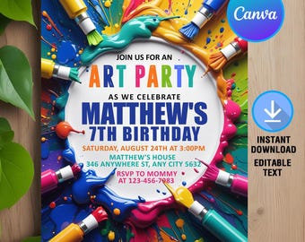 Art Birthday Invitation,Art Party Invitation,Art Birthday Party,Art Painting Invitation,Art in Party,Instant Download,Editable,Canva