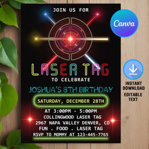 Laser Tag Birthday Invitation,Laser Tag Party,Laser Tag Invitation,Laser Tag Invite,Instant Download,Printable,Editable,Canva Template