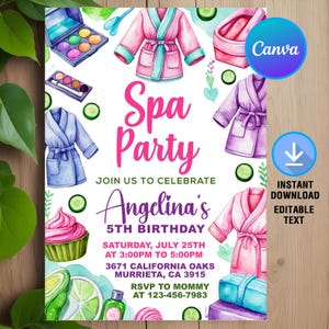 Spa Party Birthday Invitation,Pamper Birthday,Glam Birthday Party,Girls Spa Birthday,Spa Party Invite,Instant Download,Editable,Canva
