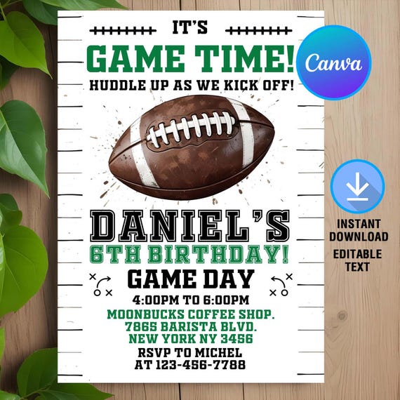 Football Invitation,Football Birthday,Football Birthday Invitation,Sport Invite,Game Invite,Instant Download,Editable,Canva Template