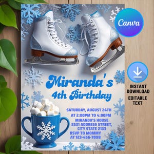 Ice Skating Birthday Invitation,Ice Skating Invitation,Winter Skate Invite,Snowflake Birthday Invite,Instant Download,Editable,Canva