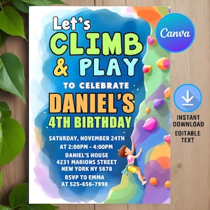 Rock Climbing Invitation,Rock Climbing Birthday invitation,Climbing Birthday Party,Climbing Wall Invite,Instant Download,Editable,Canva