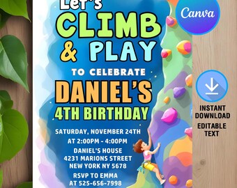 Rock Climbing Invitation,Rock Climbing Birthday invitation,Climbing Birthday Party,Climbing Wall Invite,Instant Download,Editable,Canva