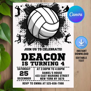 Einmalige Geburtstagseinladung,Volleyball-Einladung,Volleyball-Geburtstags-Party, Sport einladen, sofortiger Download, bearbeitbar, Canva-Vorlage