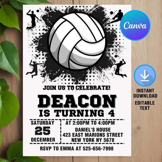Volleyball Birthday Invitation,Volleyball Invitation,Volleyball Birthday Party,Sport Invite,Instant Download,Editable,Canva Template