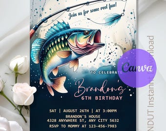 Fishing Birthday Invitation,Gone Fishing Party,FishingBirthday,Fishing Reel in the Fun Invitation,Instant Download,Editable,Canva