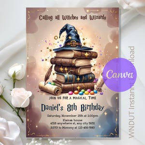 Wizards Witches Birthday Party,Wizardry Birthday Invitation,Magical School Wizardry Birthday Party,Instant Download,Editable,Canva Template