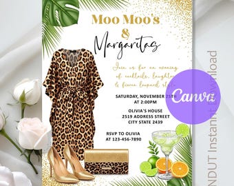 Moo Moos and Margaritas Party Invite,Mumu & Margaritas Party,Ladies Night Invite,Pajama Girls Glamour Party,Instant Download,Editable,Canva