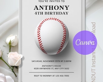 Baseball Birthday Invitation,Baseball Party Invitation,Baseball Sports Game Birthday Party,Instant Download,Editable,Canva Template
