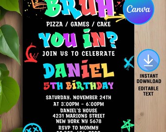 Invito di compleanno Bruh, festa di compleanno Bruh, invito Bruh, invito Bruh You In, invito per la festa Bruh, download immediato, modificabile, Canva