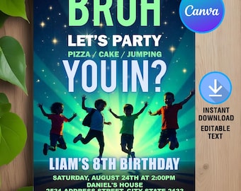 Bruh You In Birthday Invitation,Bruh Jump Birthday Invite,Bruh Lets Party,Trampoline Park Invite,Lets Jump,Instant Download,Editable,Canva