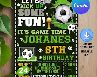 Fußball-Geburtstagseinladung, Fußballeinladung, Fußball-Geburtstagsfeier ein, Fußball-Geburtstag einladen, Sofort-Download, bearbeitbar, Canva
