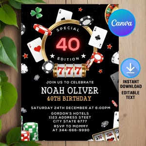Casino Invitation,Casino Birthday Party,CasinoBirthday Invitation,Instant Download,Printable,Editable,Canva Template