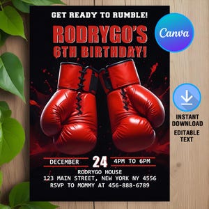 Invitación de boxeo, invitación de cumpleaños de boxeo, fiesta de cumpleaños de boxeo, cumpleaños de boxeo, descarga instantánea, imprimible, editable, plantilla Canva
