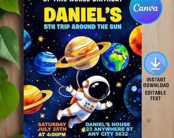 Verjaardagsuitnodiging Outer Space, Space verjaardagsuitnodiging, astronaut uitnodigen, Galaxy Blast Off Invite, Galaxy Invite, Instant Download, Bewerkbaar, Canva