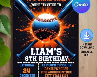 Baseball Birthday Invitation,Baseball Invitation,Sports Birthday Invitation,Sports Game Invitation,Instant Download,Editable,Canva