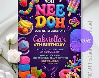 Nee Doh Birthday Invitation,Squishy Sensory Birthday Party,Squishy Party Invite,Digital Download,Editable Text Canva
