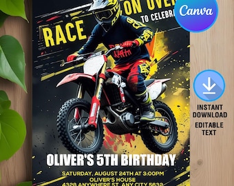 Motocross Birthday Invitation,Dirt Bike Birthday Party,Motocross Adventure Invite,Motorbike Party,Instant Download,Editable,Canva Template