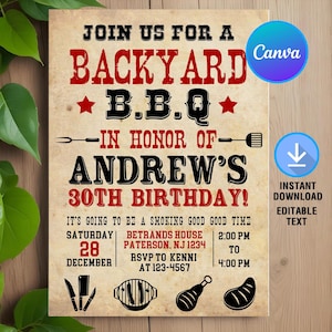 BBQ Birthday Invitation,BBQ Invitation,Barbecue Invitation,Backyard BBQ Party,Barbecue Party,Instant Download,Editable,Canva Template