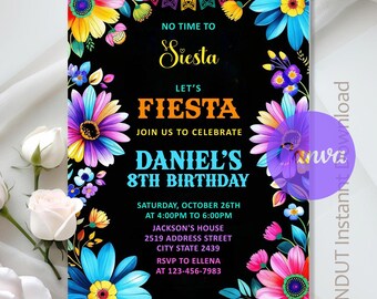 Invitación de cumpleaños de fiesta, invitación de fiesta, fiesta de cumpleaños de fiesta, fiesta de cumpleaños mexicana, descarga instantánea, editable, Canva