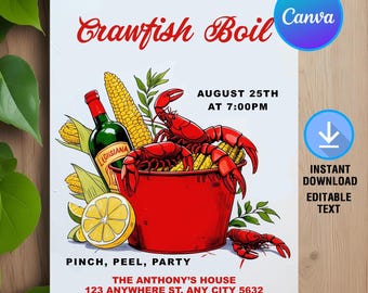 Crawfish Boil-Einladung,Crawfish Boil Party,Meeresfrüchte-Party-Einladung,Sofortiger Download,bearbeitbar,Canva