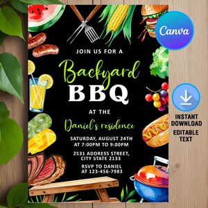 Backyard BBQ Invitation,BBQ Party Invitation,Backyard BBQ Party,Bbq Grill Party Invitation,Instant Download,Editable,Canva