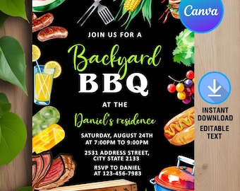 Backyard BBQ Invitation,BBQ Party Invitation,Backyard BBQ Party,Bbq Grill Party Invitation,Instant Download,Editable,Canva