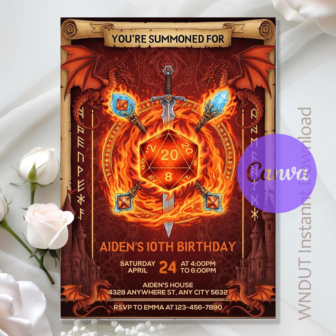 Dungeons and Dragons Birthday Party,dndparty Invite,dnd TTRPG Party ...