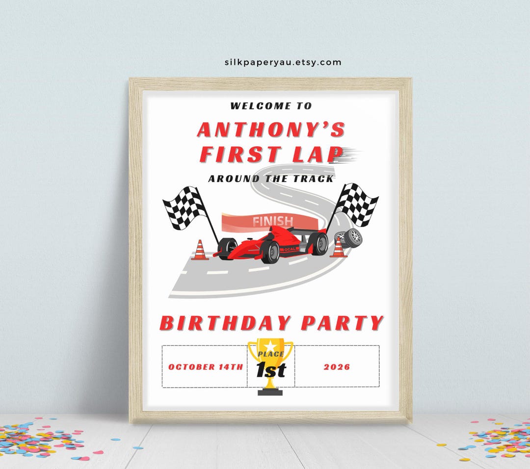 First Lap Around the Track Birthday Welcome Sign, Racing Theme Party ...