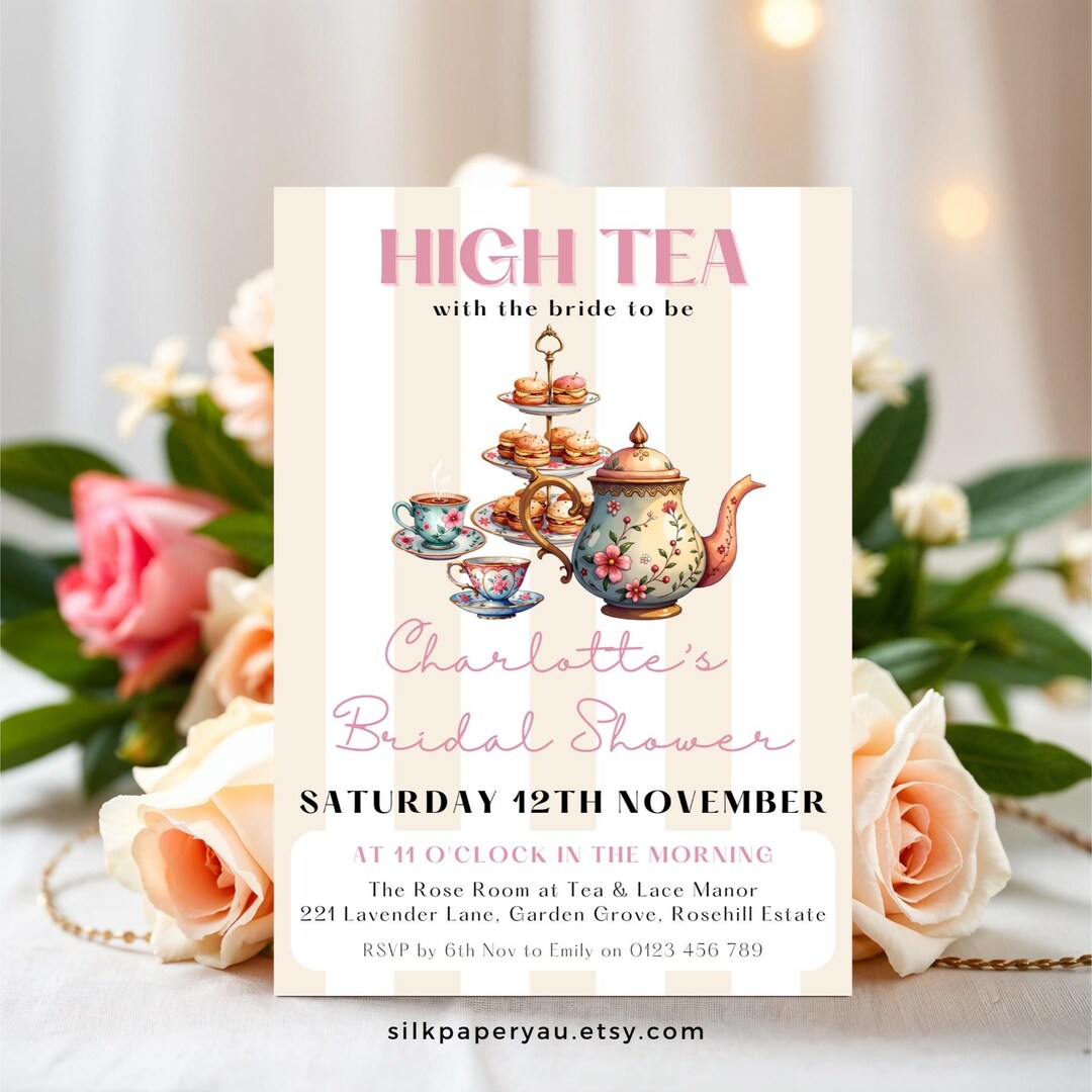 High Tea With the Bride to Be, Time for Tea Bridal Shower Invite ...