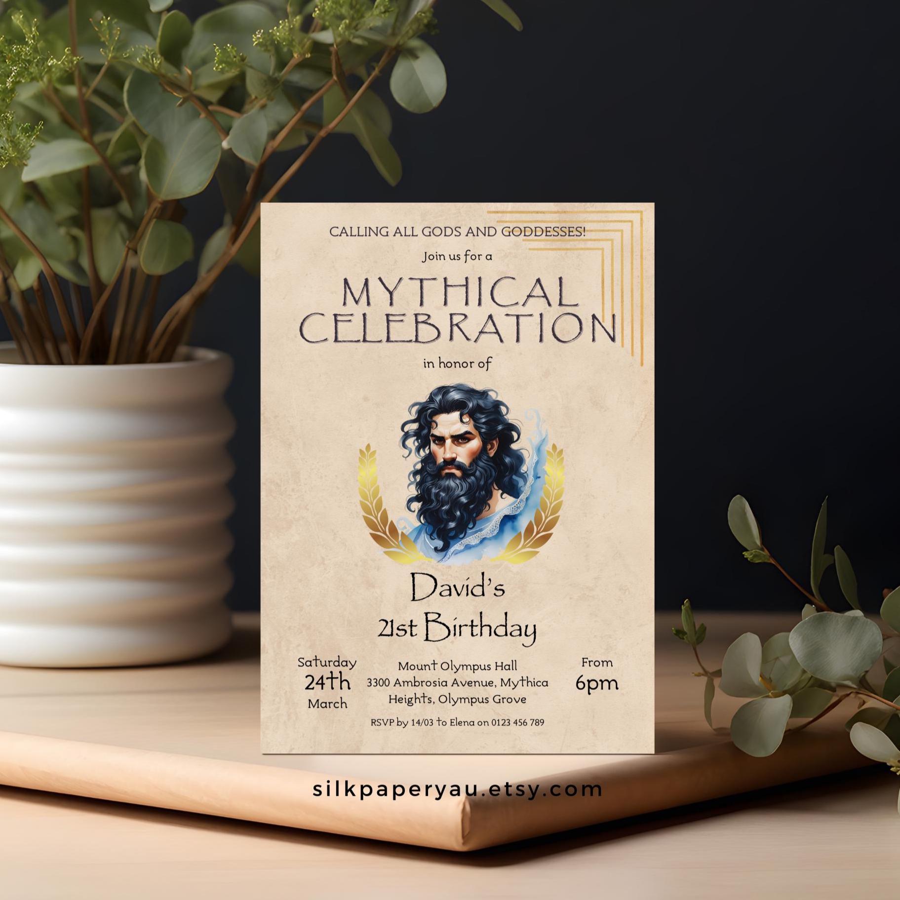 Greek Mythology Birthday Invitation, Ancient Greece Toga Party Invite ...