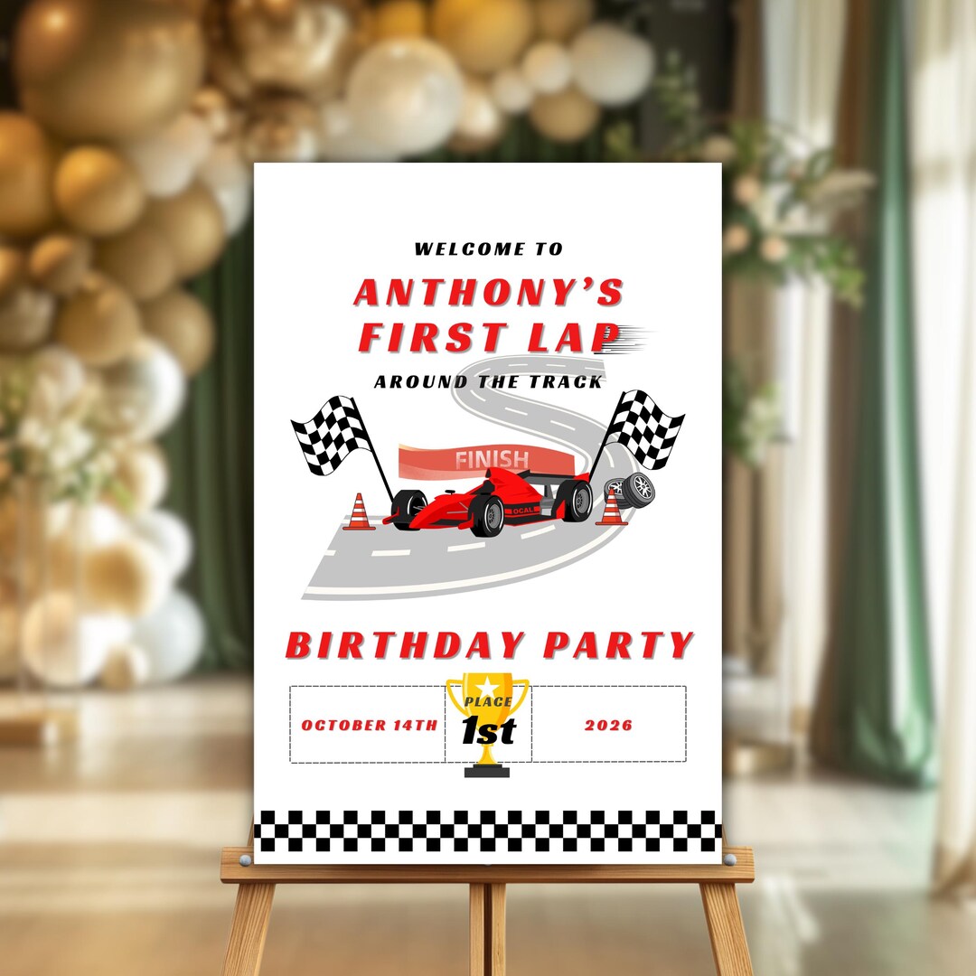 First Lap Around the Track Birthday Welcome Sign, Racing Theme Party ...