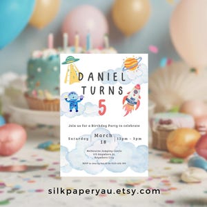 Editable Space Astronaut 5th Birthday Invitation Template – Instant Download SPB
