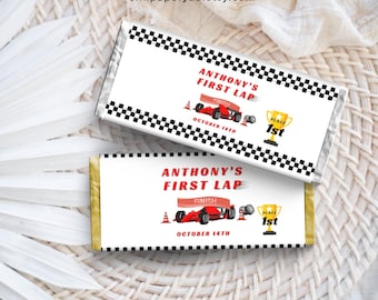 Envoltorio de chocolate «Primera vuelta al circuito», etiqueta de caramelo con temática de coche de carreras, Fórmula 1, celebración de cumpleaños de carreras, Gran Premio 1STLAP