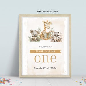 Cottagecore animaux lisant le panneau de bienvenue d'anniversaire, panneau de Table de fête sur le thème livre de contes, lunatique bébé Woodland 1er anniversaire célébration SP6