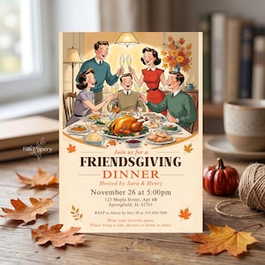Uitnodiging voor een Friendsgiving-diner, uitnodiging voor een Thanksgiving-feest, Friendsgiving-potluck, bewerkbare Canva-sjabloon (digitale download)